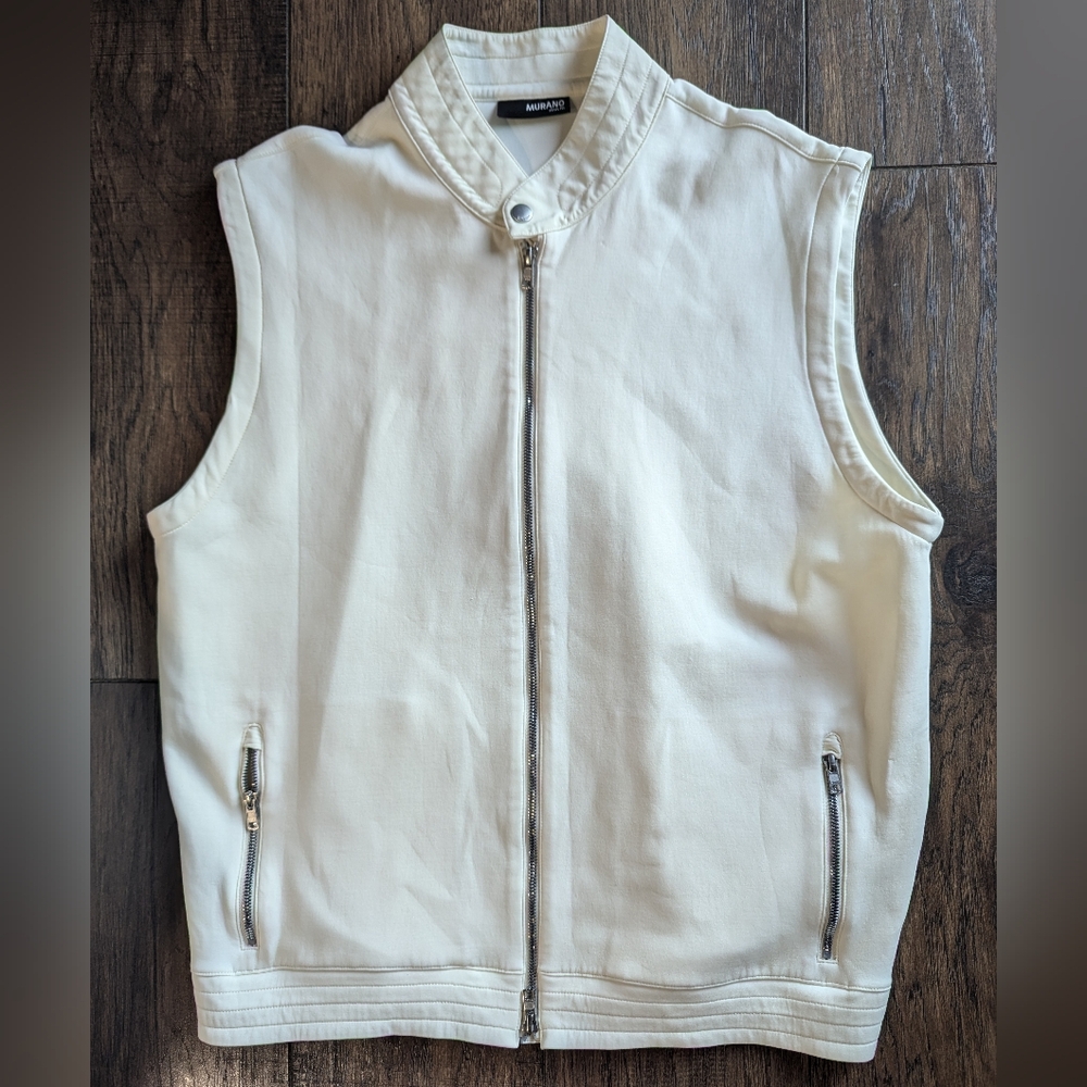 Murano Ivory Slim Fit Full Zip Vest w/ Overlay Accent Collar Womens Size XL NWOT